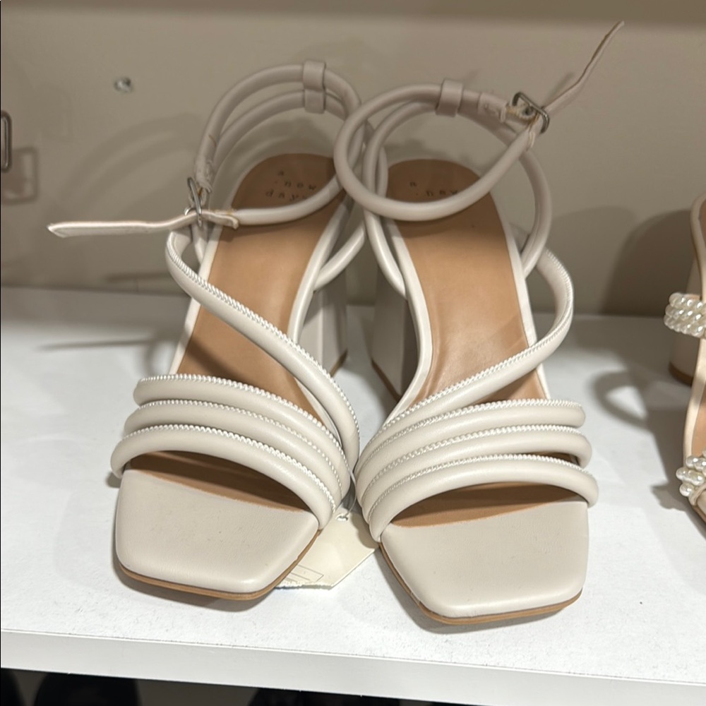 Cream Strappy Block Heels